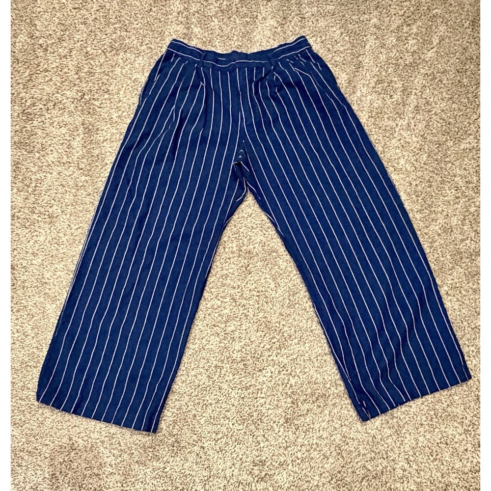 Gap Recycled Mid Rise Easy Straight Leg Pant Women Large Stripe Ankle Length